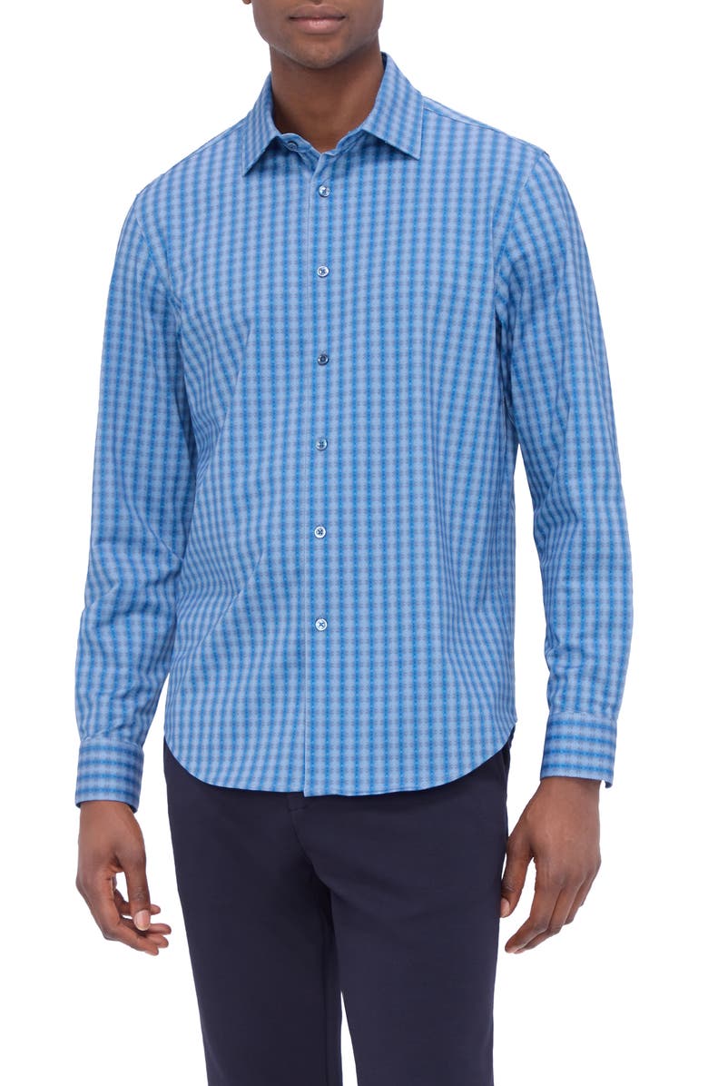 Bugatchi Jimmy OoohCotton<sup>®</sup> Check Button-Up Shirt, Main, color, Cobalt
