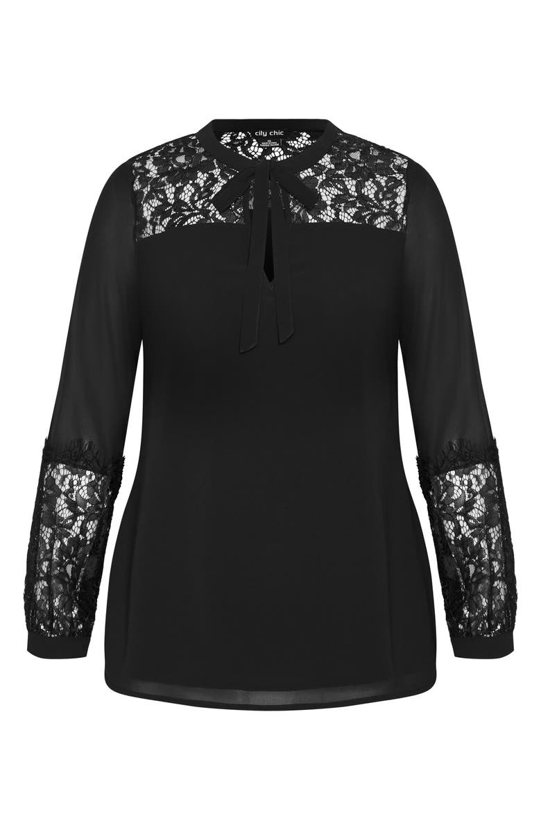 City Chic Mysterious Lace Trim Top, Alternate, color, 