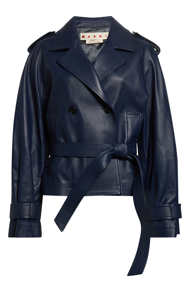 Marni Crop Leather Trench Coat, Alternate, color, 