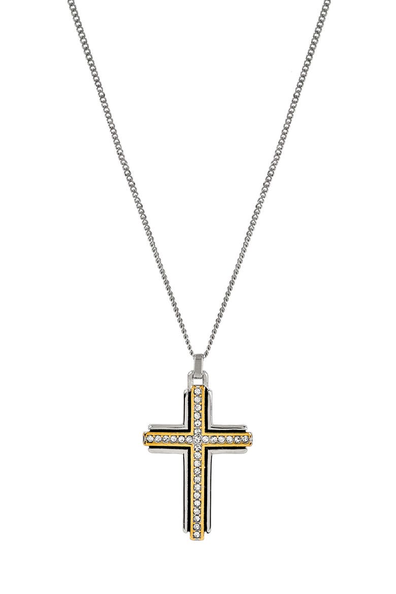 Men's Two Tone Crystal Cross Necklace, Alternate, color, SILVER/ GOLD