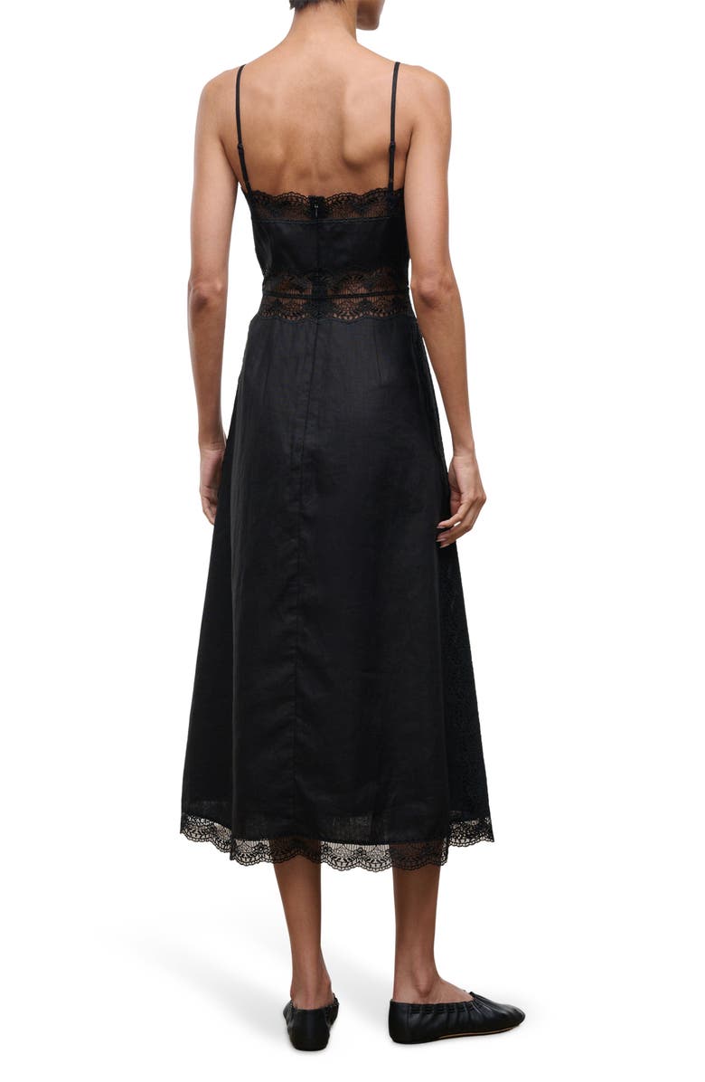 STAUD Amalina Lace Detail Linen Dress, Alternate, color, Black