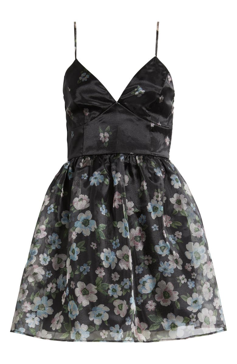 Lulus Isabel Floral Print Organza Minidress, Alternate, color, Black Multi