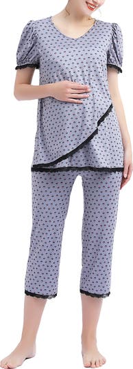 売れ筋商品|||キミ アンド カイ カットソー トップス レディース Maternity Drew Nursing 2-Piece Pajama Set Gray Kimi + Kai Maternity 