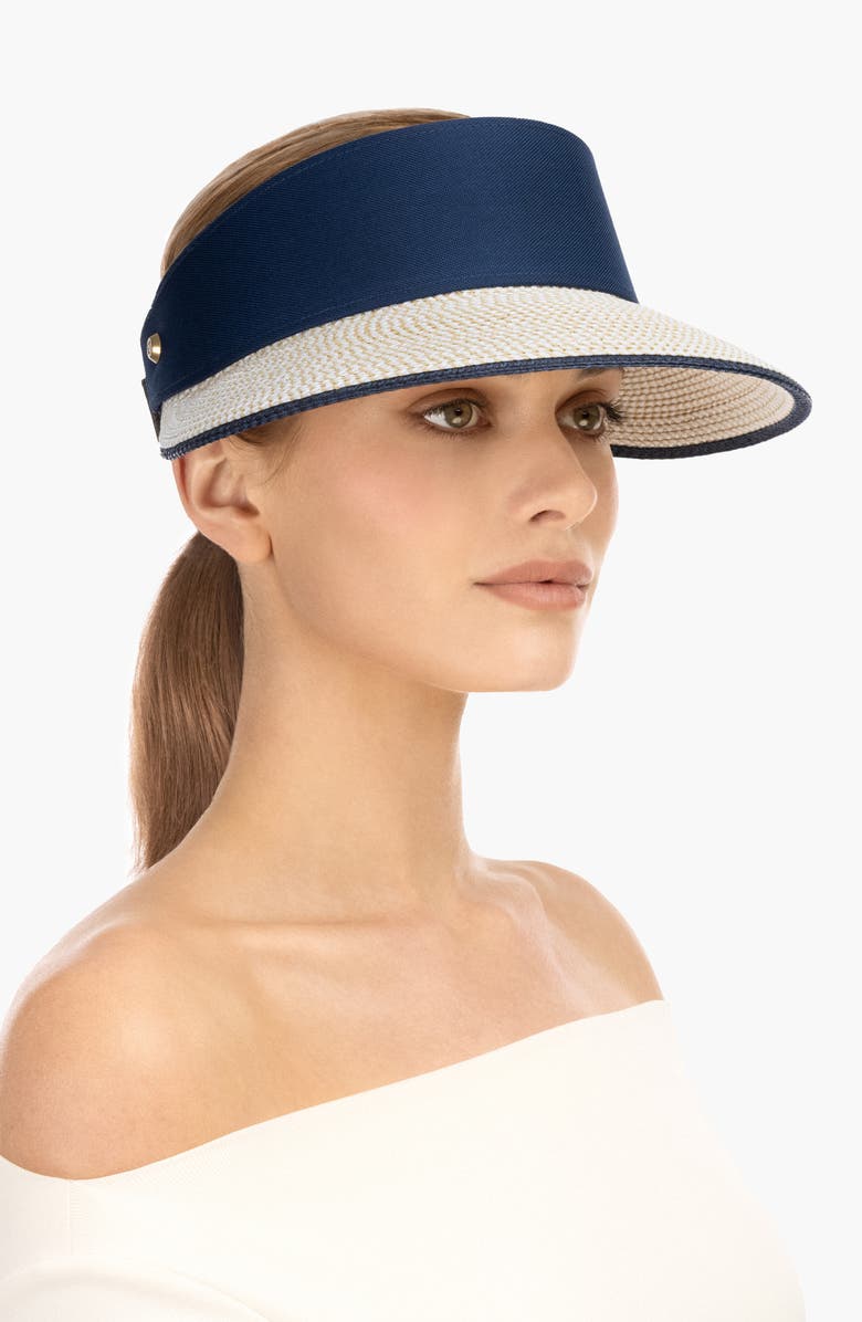 Eric Javits Squishee Straw Champ Custom Fit Visor, Alternate, color, White Mix/ Navy