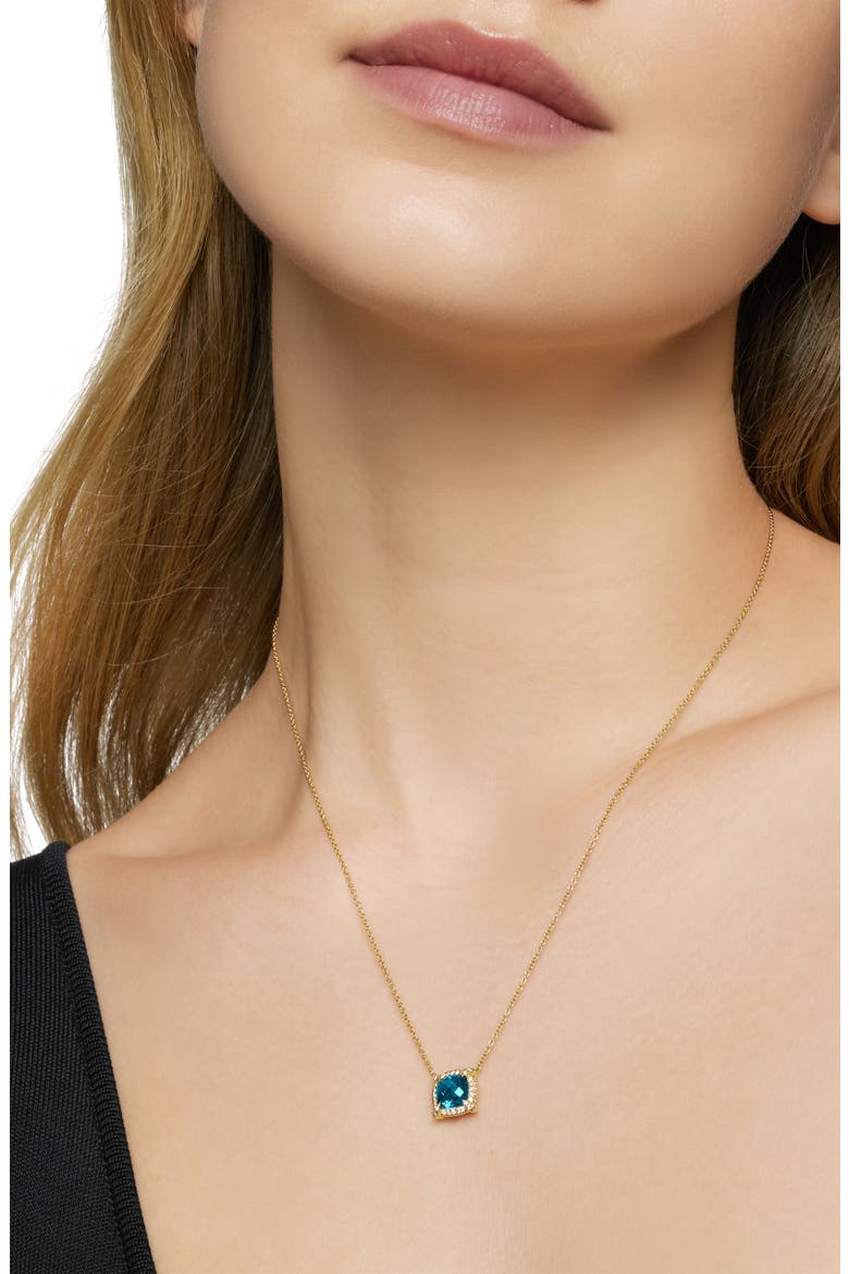 Petite Chatelaine® Pavé Bezel Pendant Necklace in 18k Gold, Alternate, color, BLUE TOPAZ
