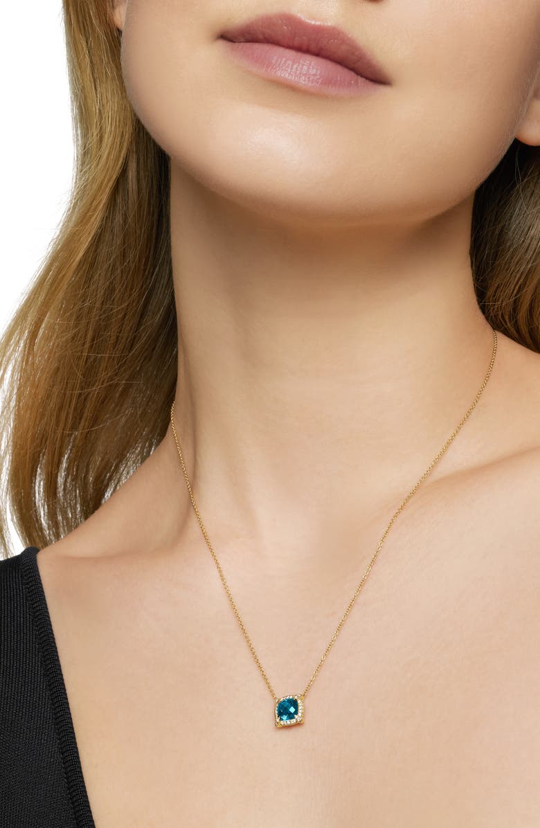 David Yurman Petite Chatelaine<sup>®</sup> Pavé Bezel Pendant Necklace in 18k Gold, Alternate, color, Blue Topaz