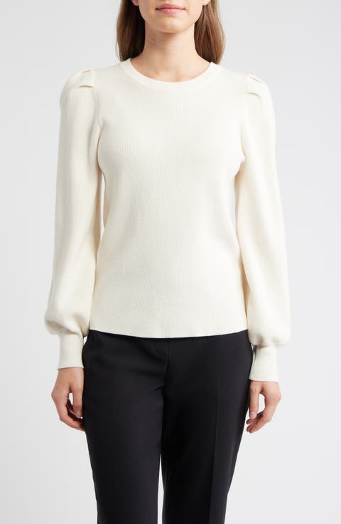 Pleat Sleeve Crewneck Sweater (Regular & Petite)
