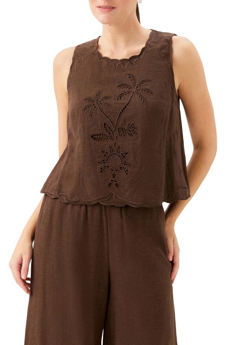 Elina Embroidered Sleeveless Top, Main, color, BROWN