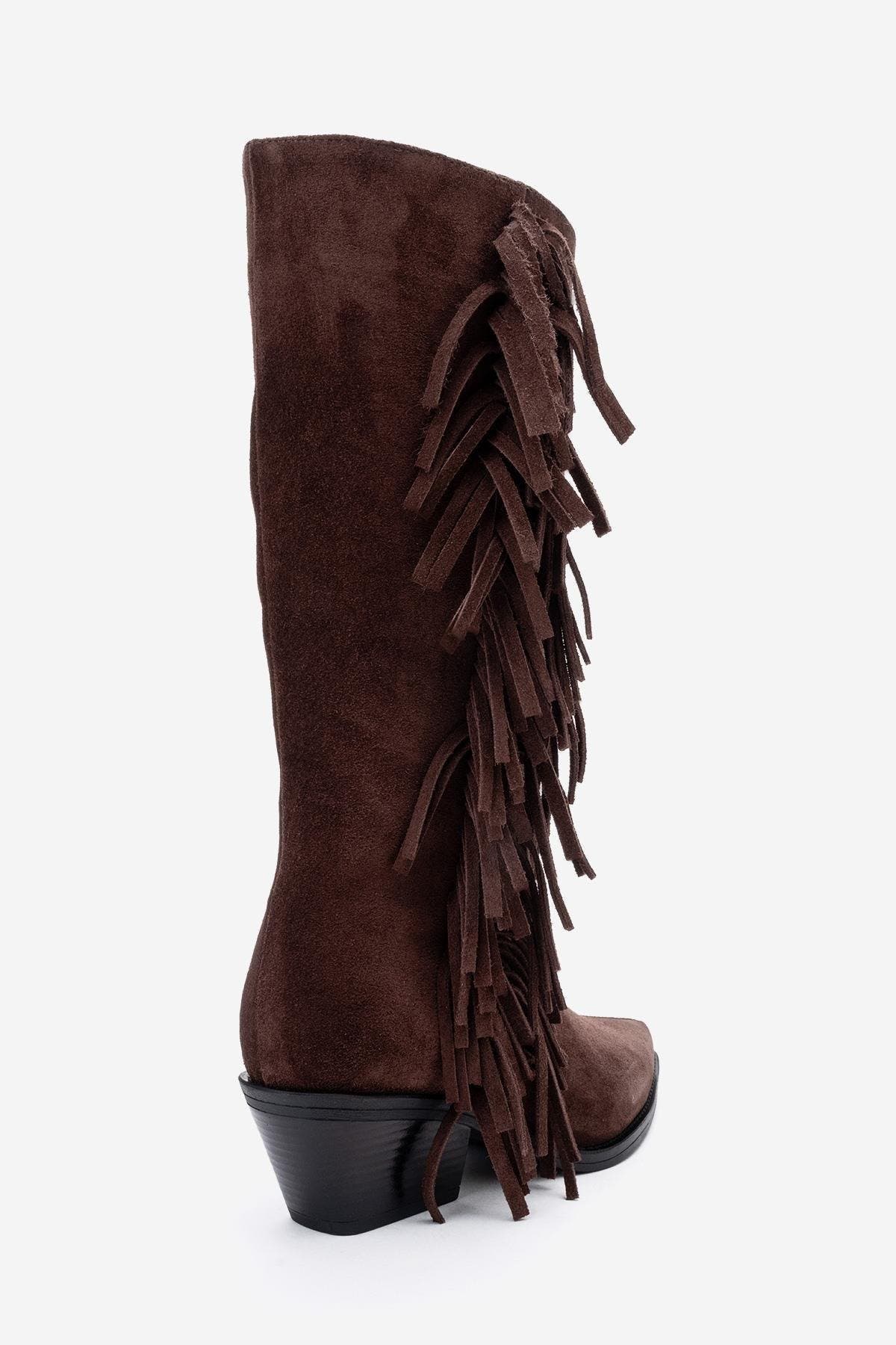 Orlo Leather Fringed Western Boot, Alternate, color, Brown Suede Leather