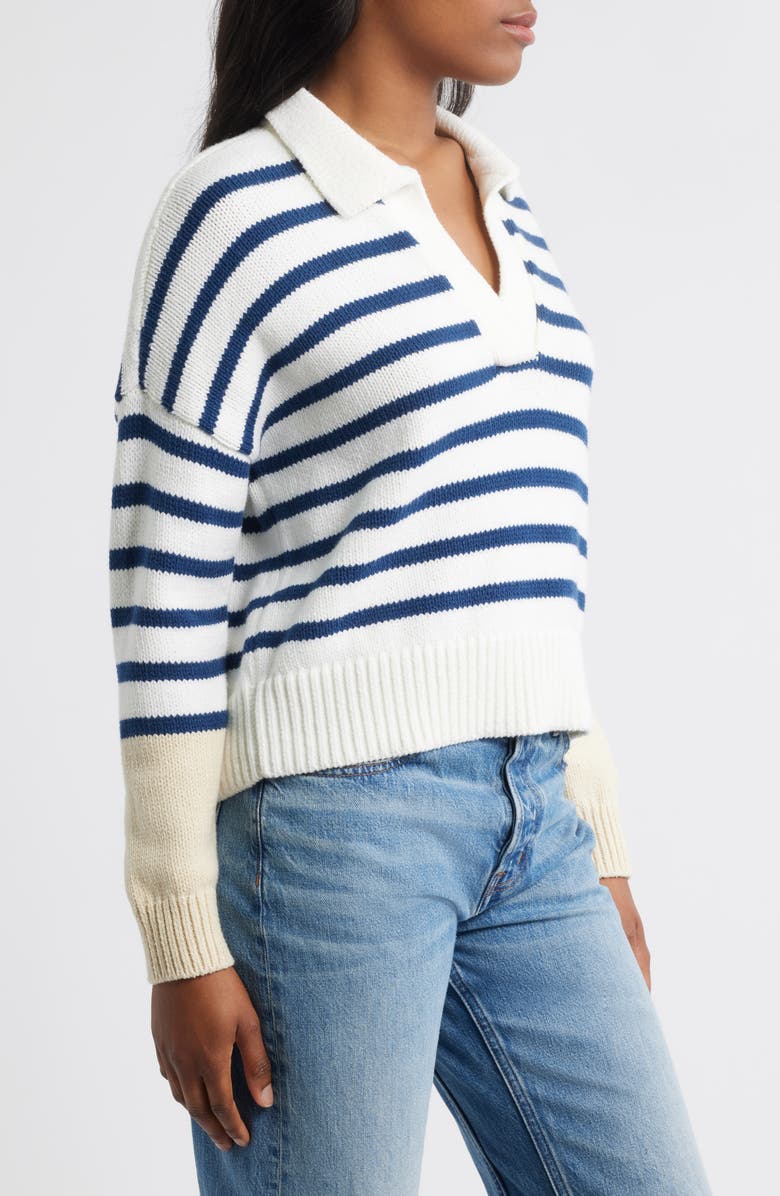 Madewell Dedham Stripe Polo Sweater, Alternate, color, Ink And White Combo