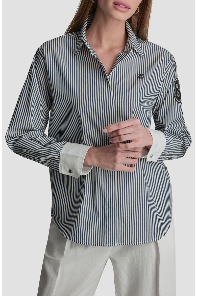 Stripe Logo Button-Up Shirt, Main, color, NAVY/WHITE