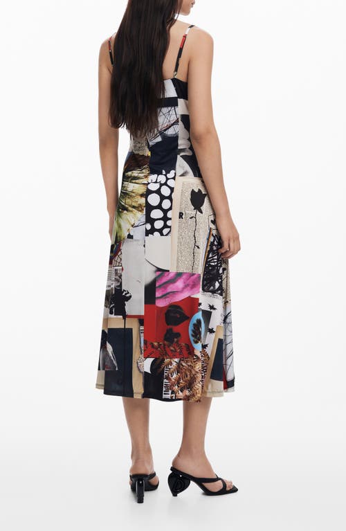 Desigual Mix Print Midi Dress In White Multi