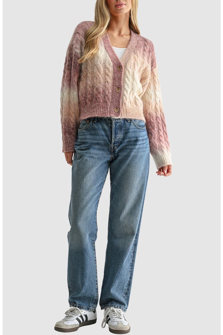 Ombré Cable Knit Cardigan, Alternate, color, PINK CREAM MULTI