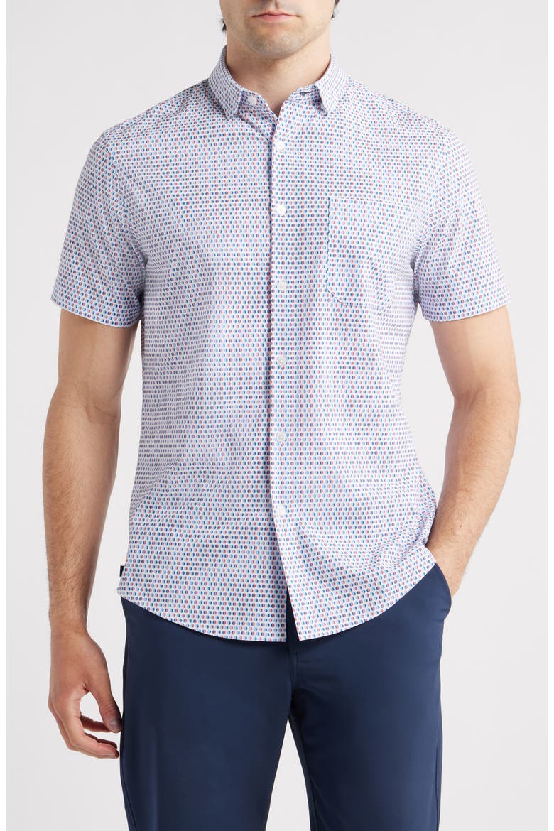 Leeward Trim Fit Neat Short Sleeve Button-Up Shirt, Main, color, WHITE ABSTRACT CIRCLE CLASSIC