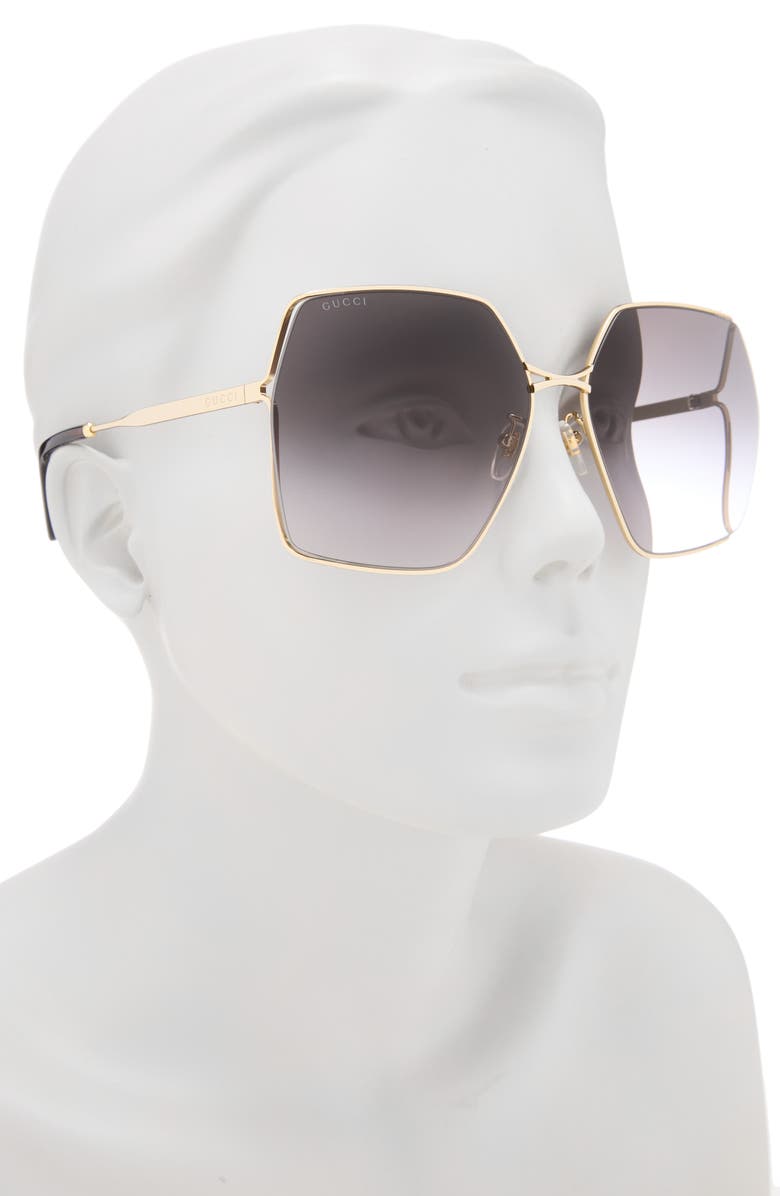 Gucci 65mm Square Sunglasses, Alternate, color, Gold Gold Grey