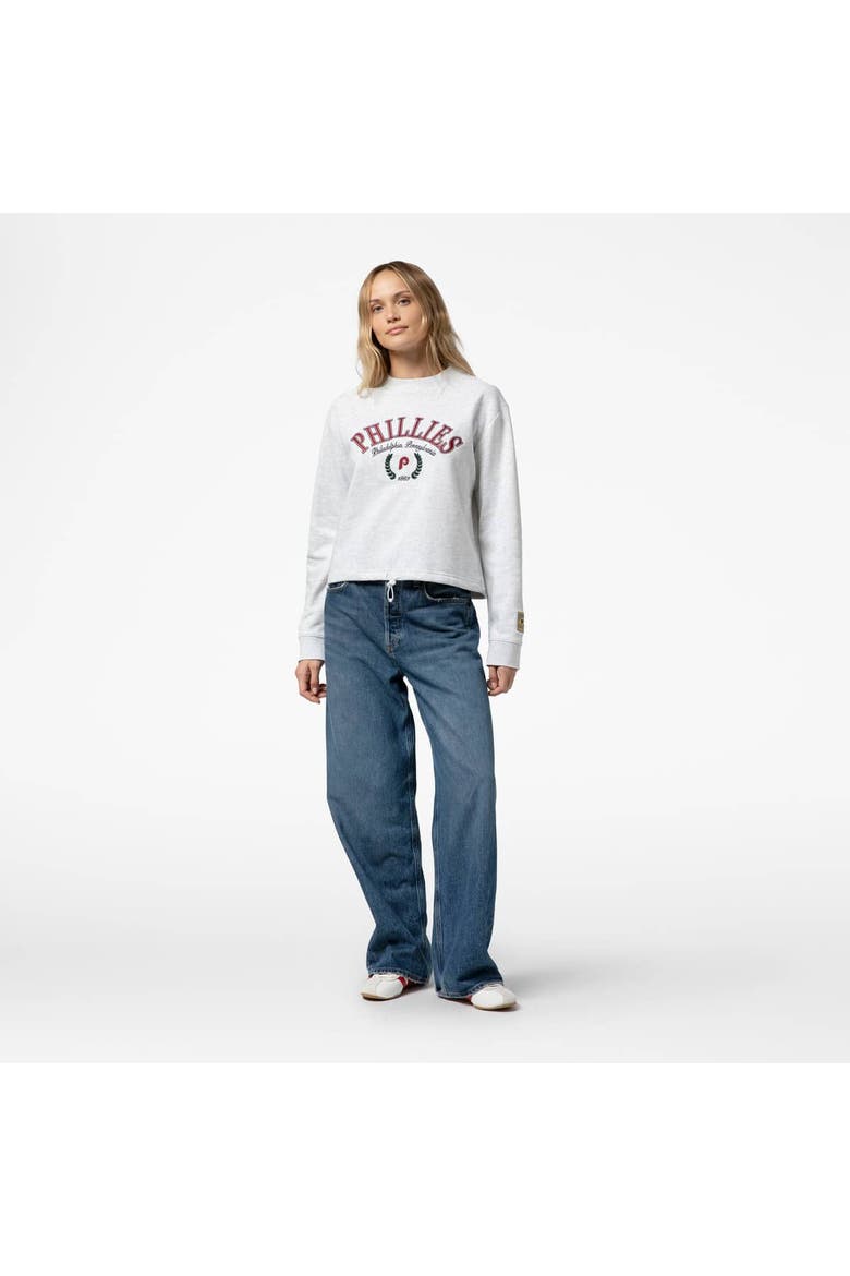 Women's Mitchell & Ness Heather Gray Philadelphia Phillies Cropped Toggle Pullover Sweatshirt, Alternate, color, Heather Gray