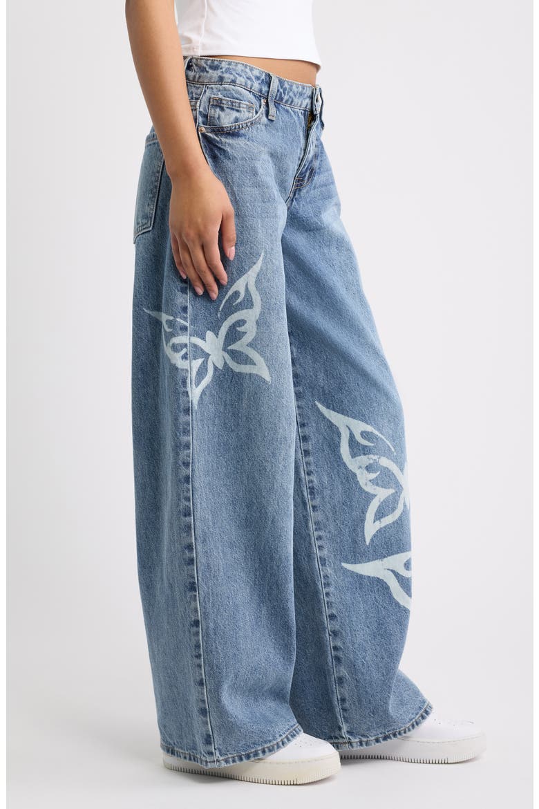 Tattoo Butterfly High Waist Wide Leg Jeans, Alternate, color, MEDIUM WASH