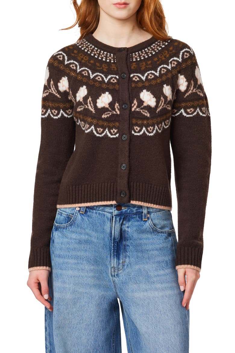 Crewneck Cardigan, Main, color, SEAL BROWN/ ROSE DUST