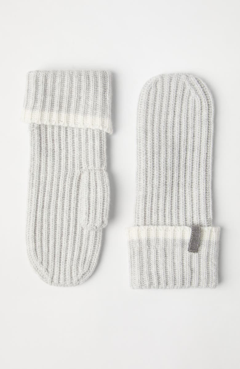 Brunello Cucinelli Knit mittens with monili, Alternate, color, Light Grey