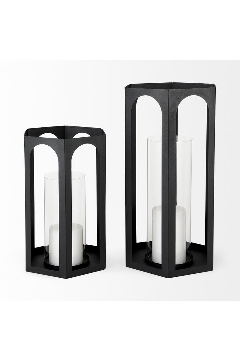 Balley Set of Two Metal Hexagonal Candle Holder, Alternate, color, Black
