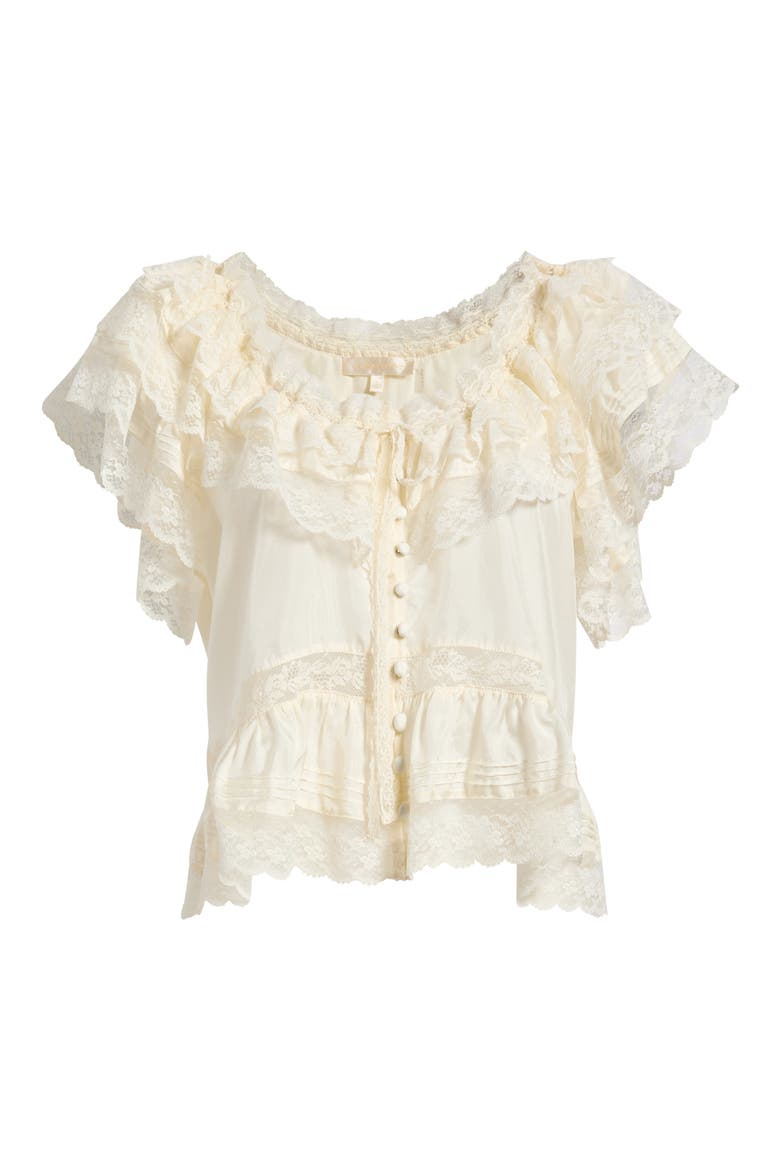 Persine Lace Trim Silk Top, Alternate, color, IVORY