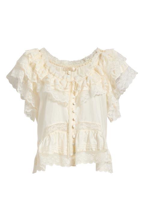 Persine Lace Trim Silk Top