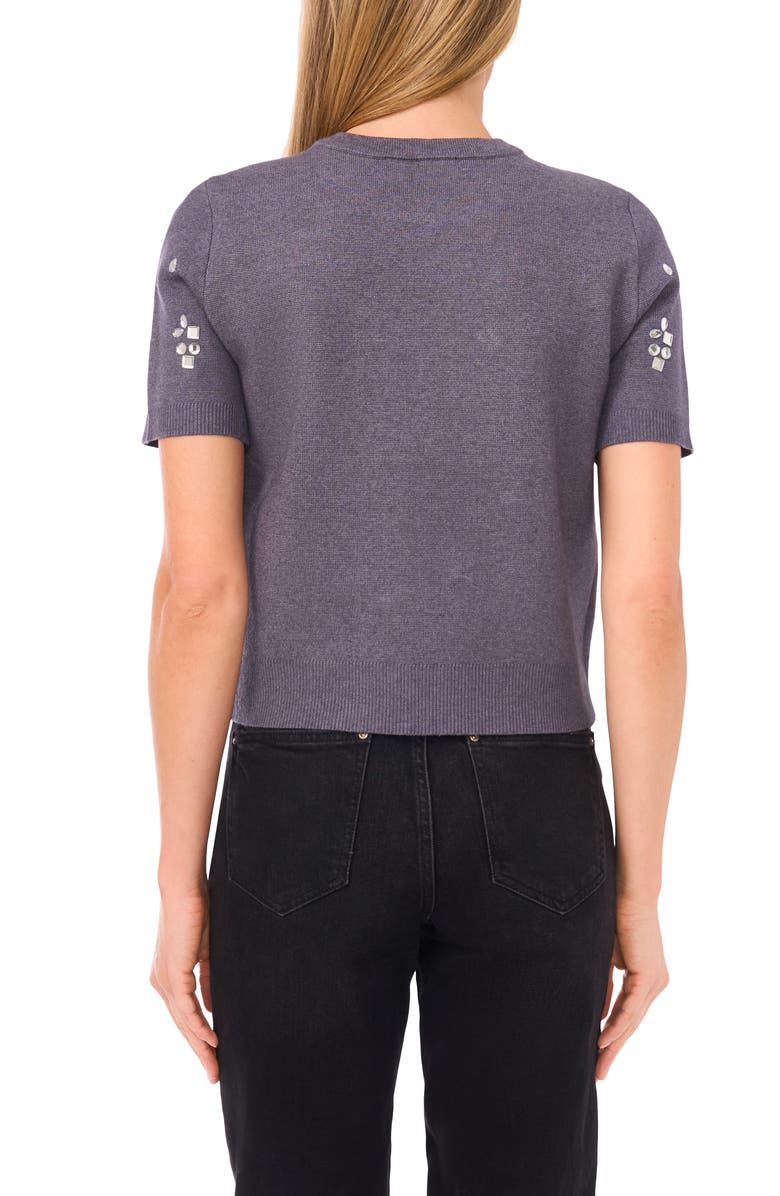 CeCe Embellished Short Sleeve Sweater, Alternate, color, Grey Night