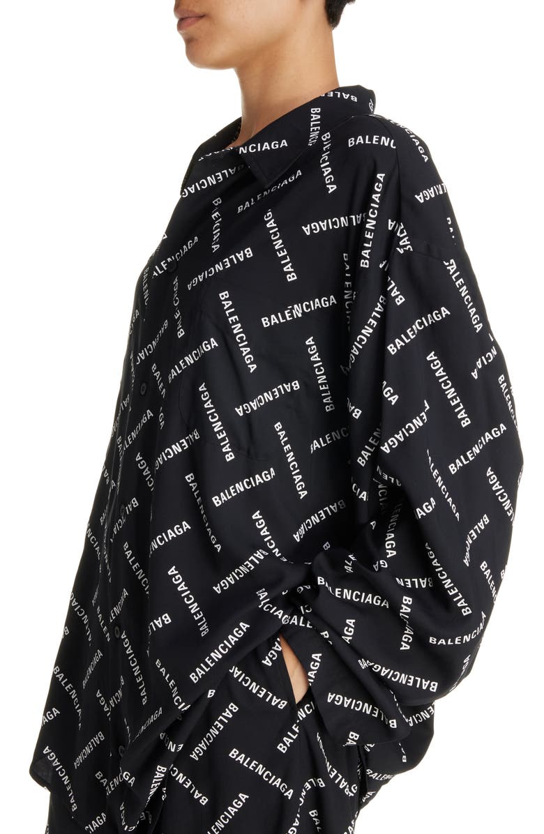 Balenciaga Relaxed Fit Logo Print Button-Up Shirt, Alternate, color, 