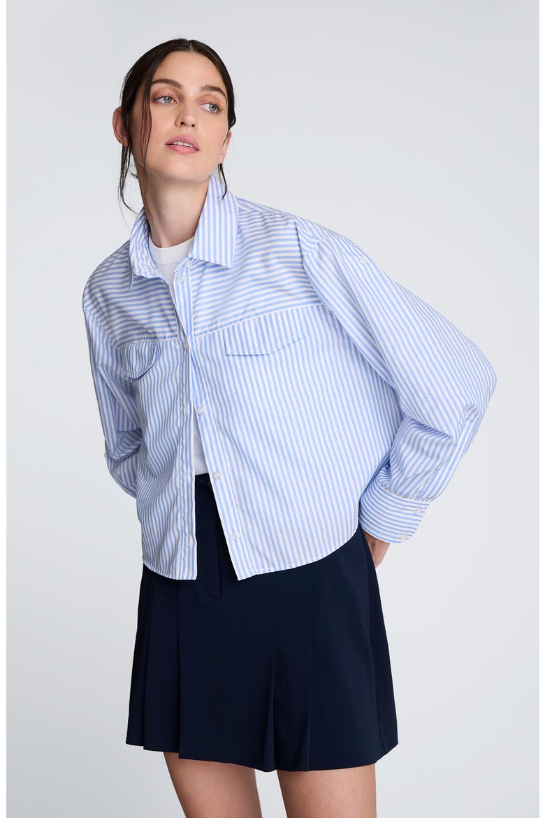 Stripe Crop Button-Up Shirt, Alternate, color, GLACIER BLUE/ PUREWHT