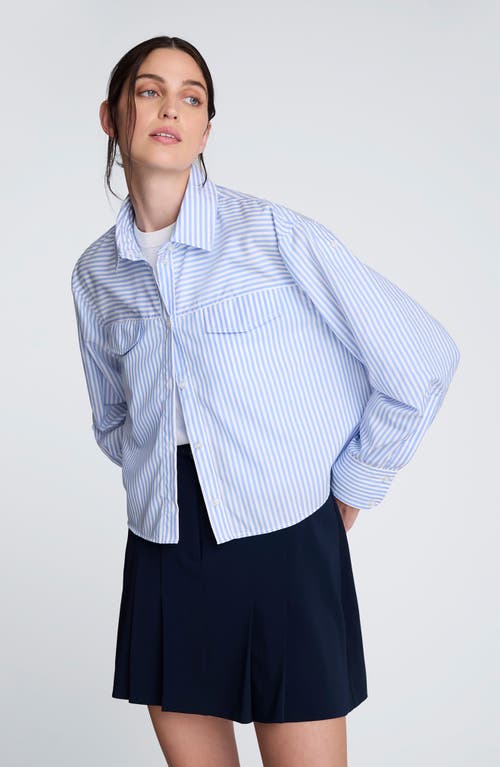 Kenneth Cole Stripe Crop Button-up Shirt In Blue