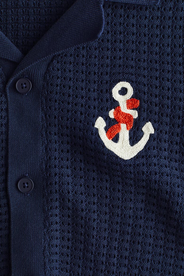 Textured-knit Resort Shirt, Alternate, color, Dark blue/anchor