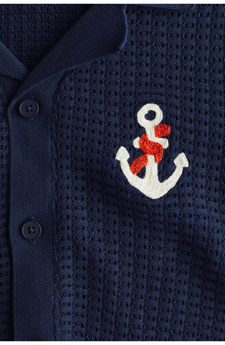 H&M Textured-knit Resort Shirt, Alternate, color, Dark Blue/Anchor