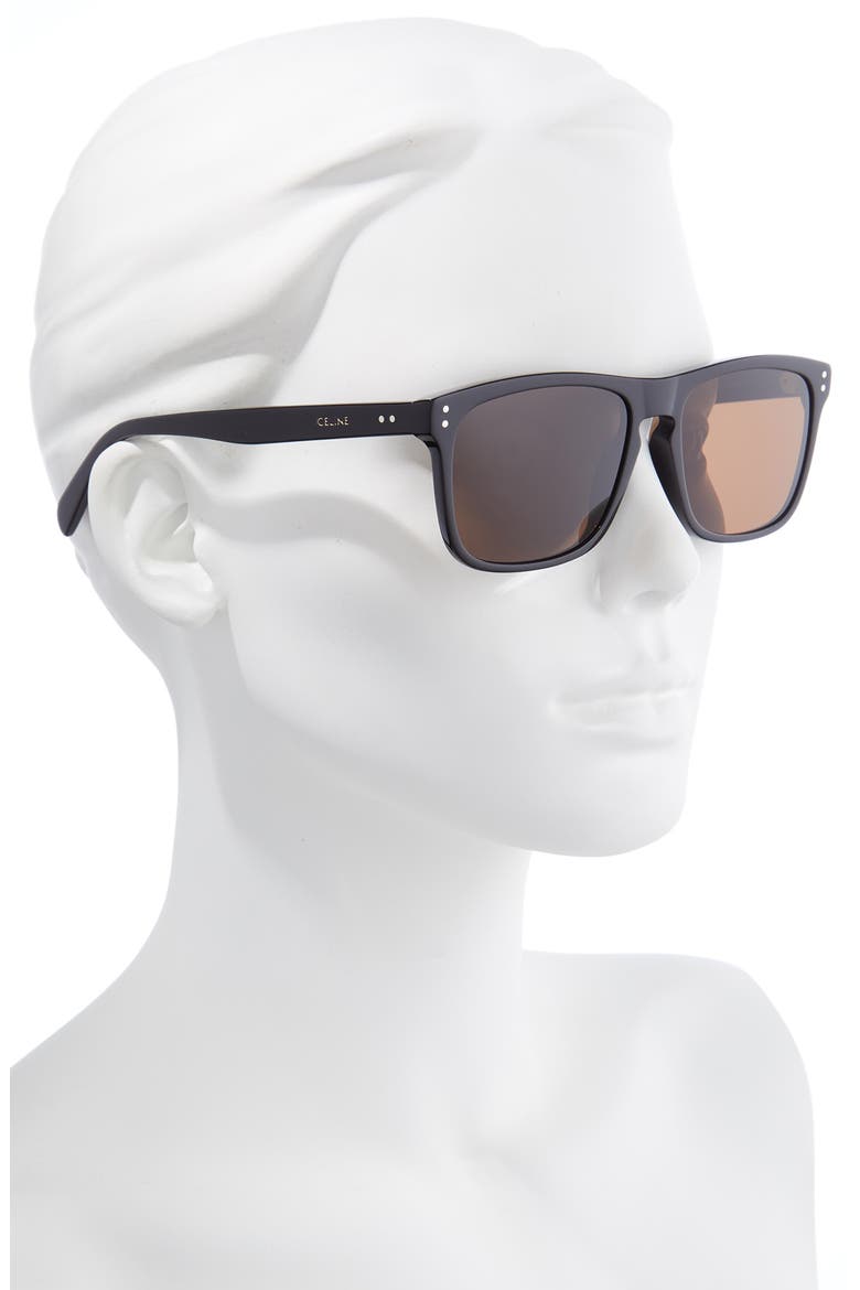 57mm Rectangular Sunglasses, Alternate, color, SHINY BLACK/ BROWN