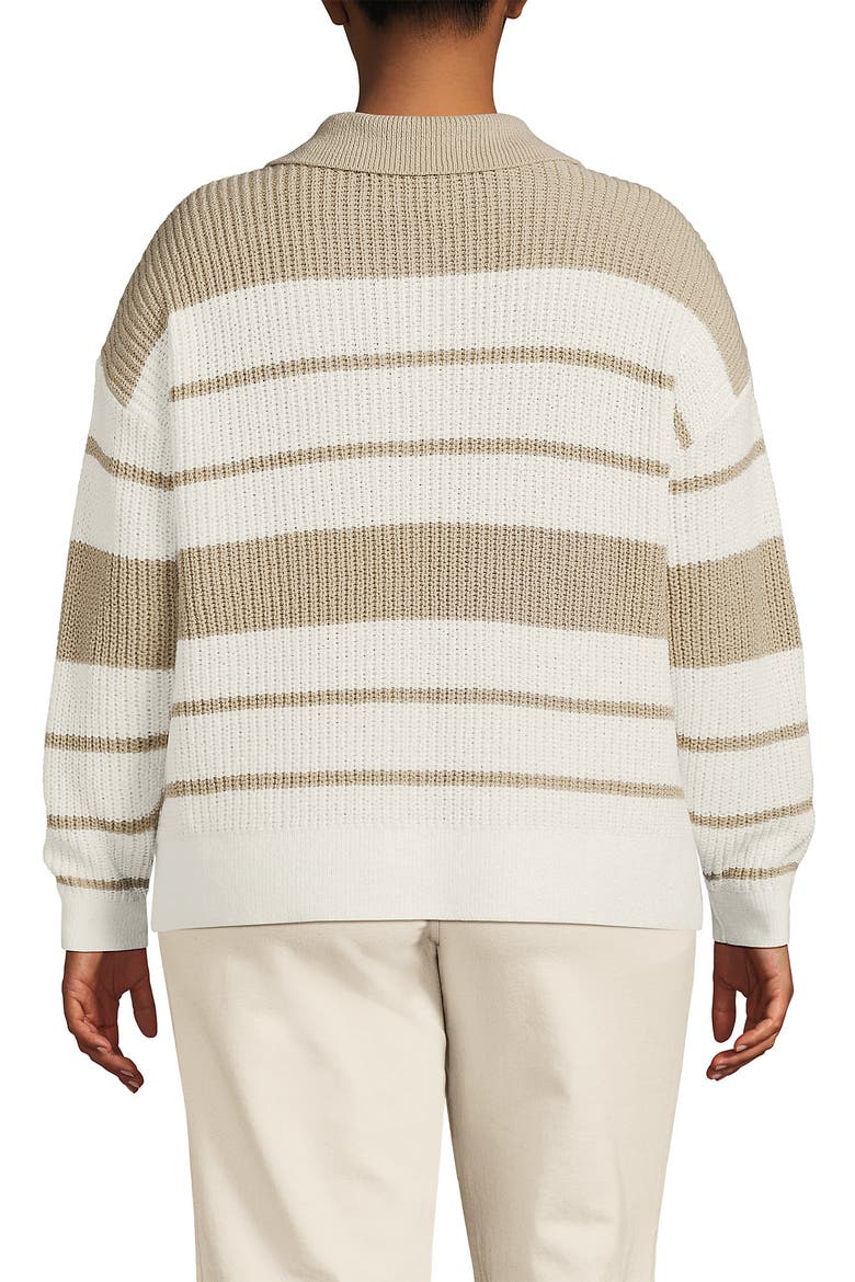 Cotton Boucle Johnny Collar Textured Sweater, Alternate, color, Ivory/Champagne Stripe