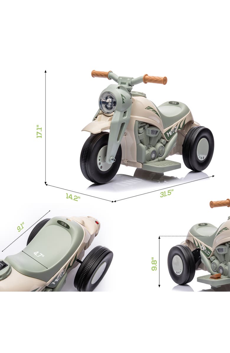 Qaba 6V 3-Wheeled Kids Ride on Motorcycle with Lights, Music, Alternate, color, 