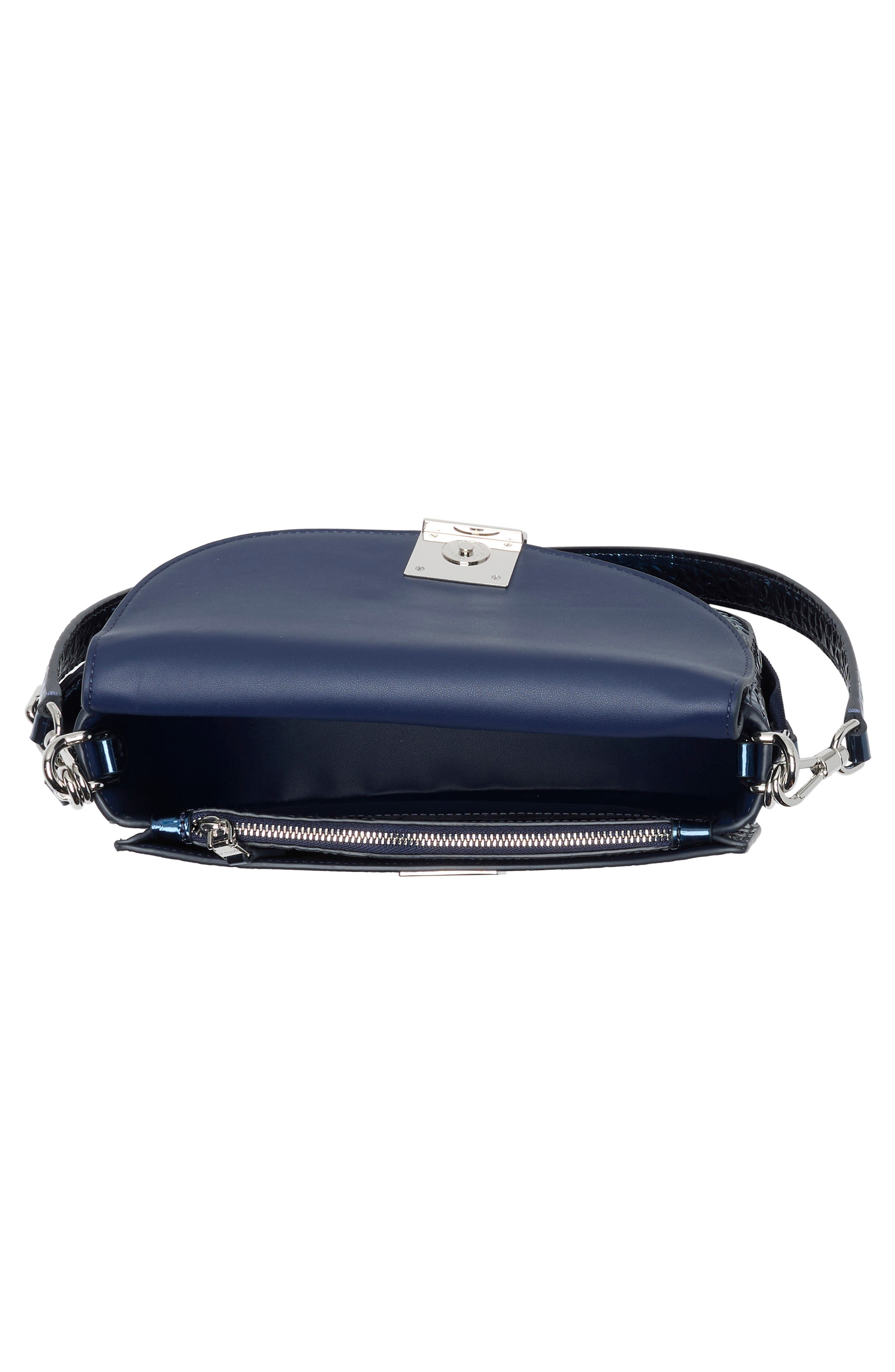 medium croc embossed leather saddle bag, Alternate, color, NAVY