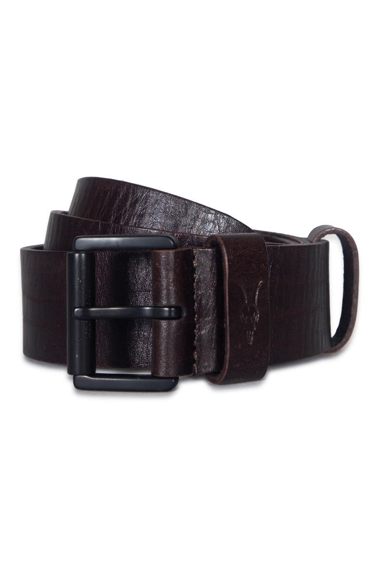 Distressed Milled Leather Belt, Main, color, BITTER BROWN