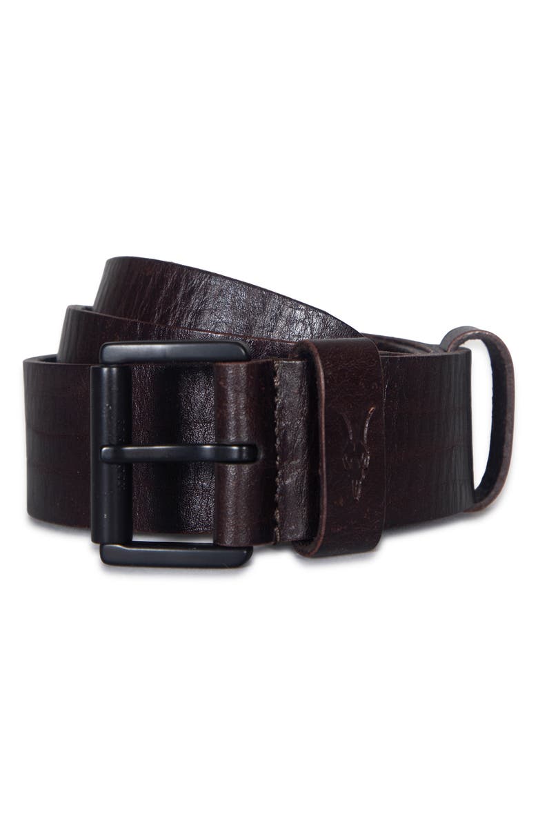 AllSaints Distressed Milled Leather Belt, Main, color, Bitter Brown