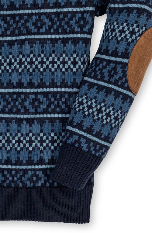 Hope & Henry Kids' Organic Long Sleeve Henley Pullover Sweater With Elbow Patches In Blue