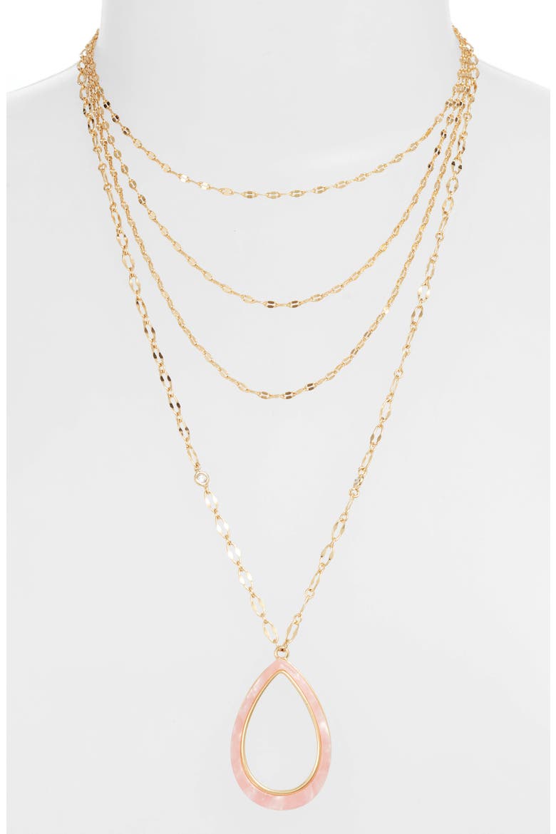 Multistrand Teardrop Pendant Necklace, Alternate, color, PINK