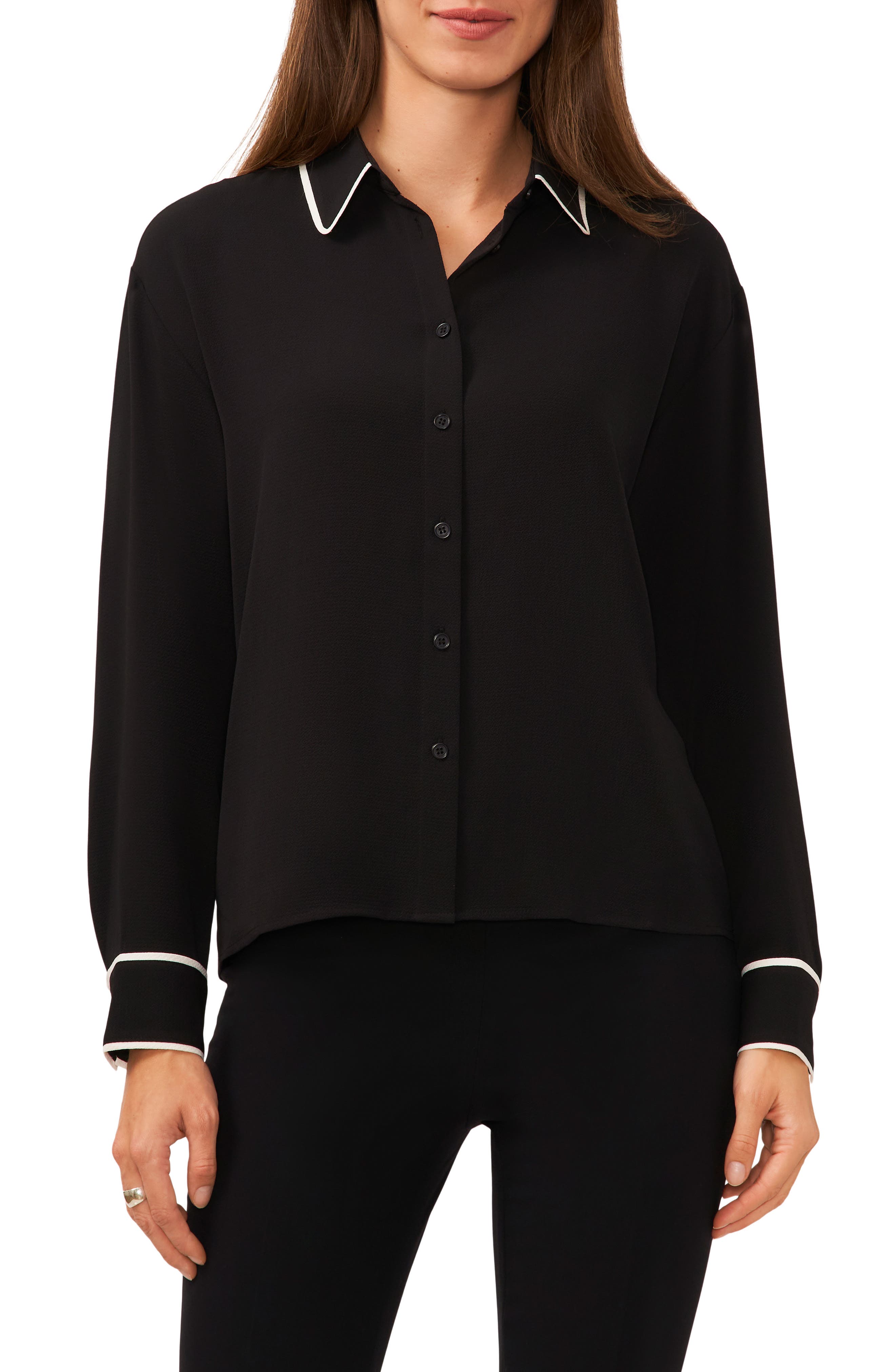 Halogen® Split Back Contrast Piping Button-Up Top (Women) | Nordstromrack
