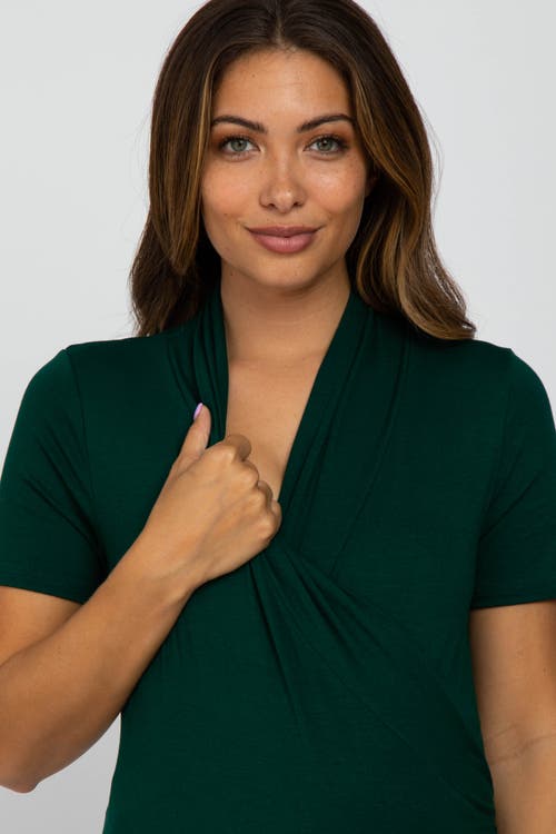 Pinkblush Solid Short Sleeve Wrap Front Nursing Top In Green