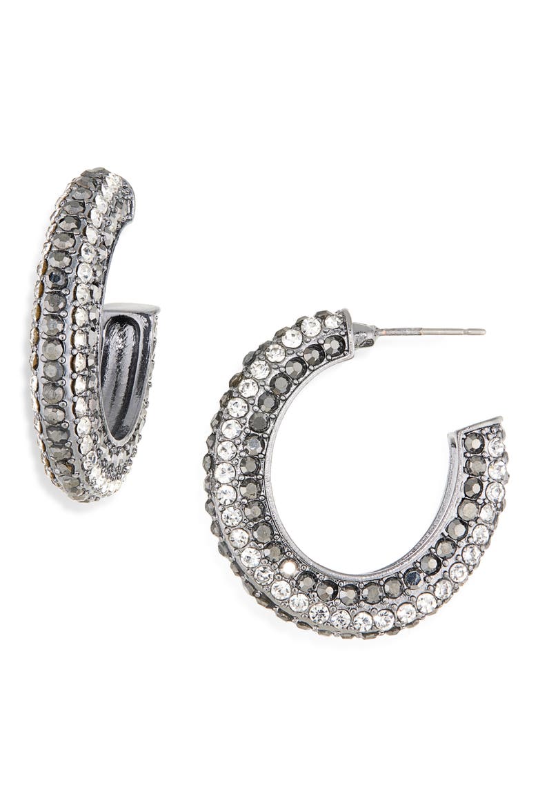 Pavé Crystal Hoop Earrings, Main, color, GUNMETAL HEMATITE