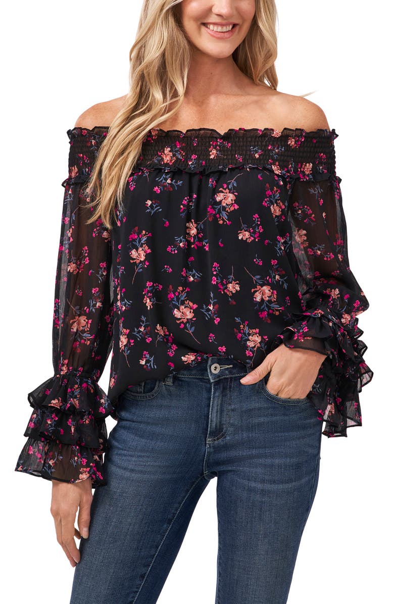 CeCe Off the Shoulder Floral Print Top, Main, color, 