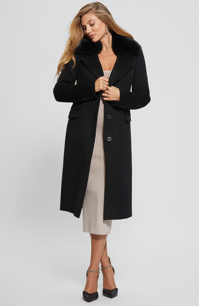 GUESS New Laurence Coat with Detachable Faux Fur Collar, Alternate, color,