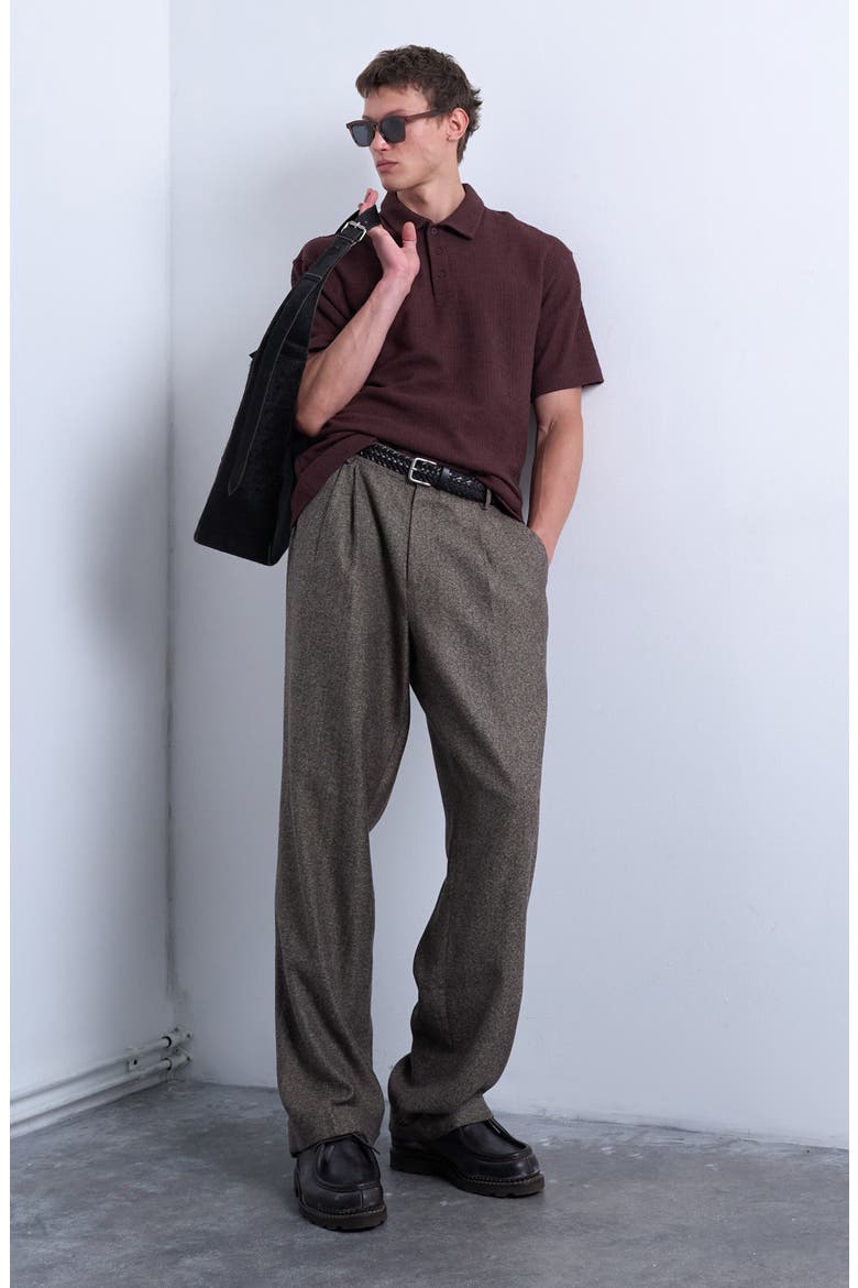 Textured Cotton Polo, Alternate, color, BROWN