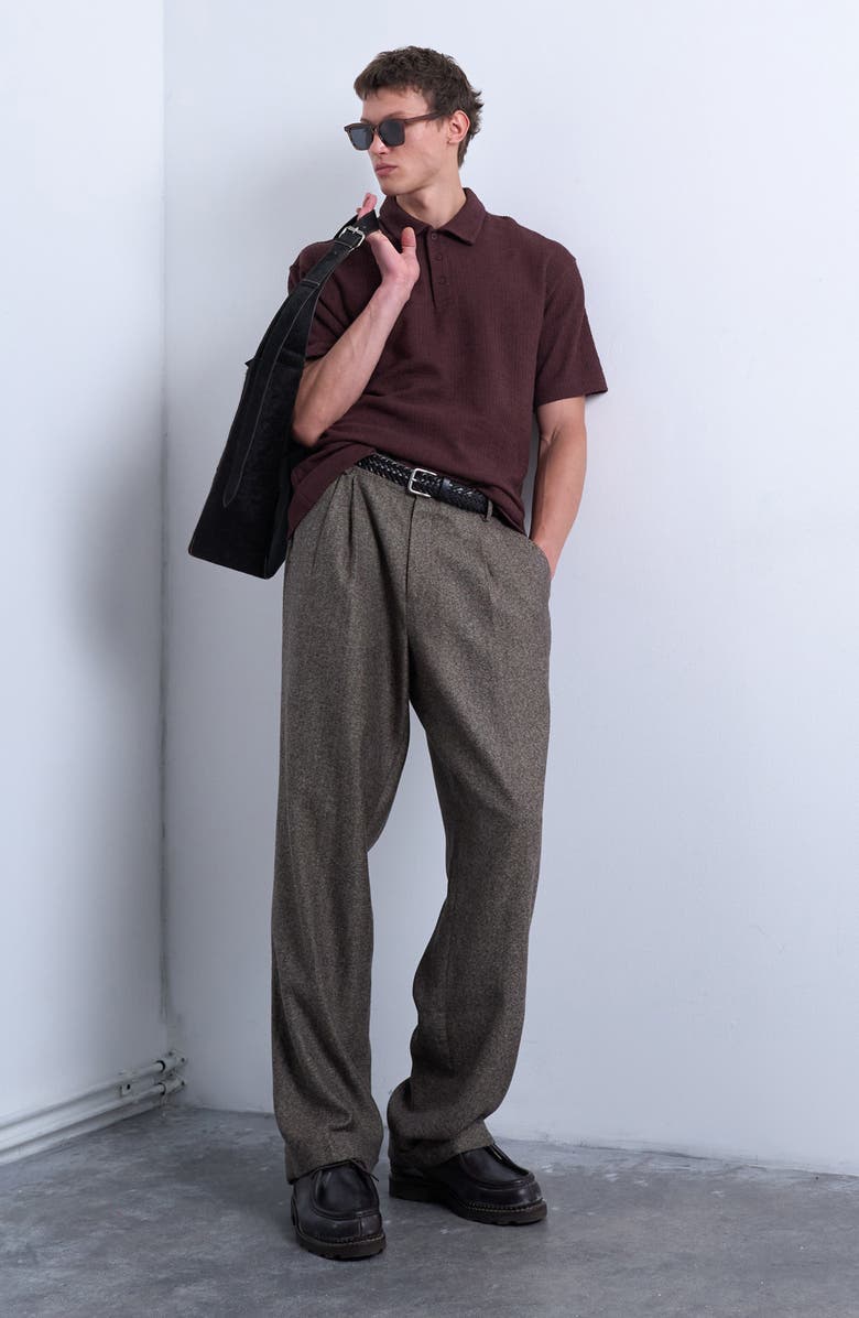 Topman Textured Cotton Polo, Alternate, color, Brown