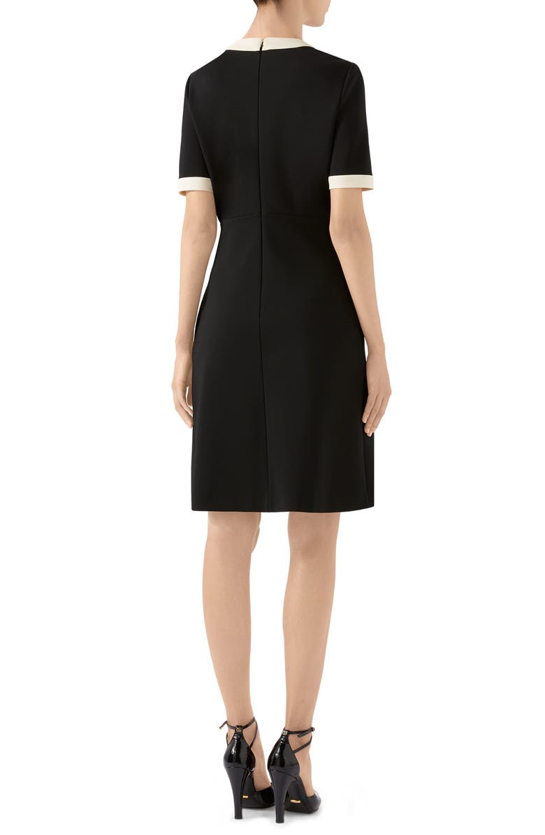 gucci a line dress Gucci Logo Silk Pleated Porcelain Garden Midi Dress Ivory Blue main image 1