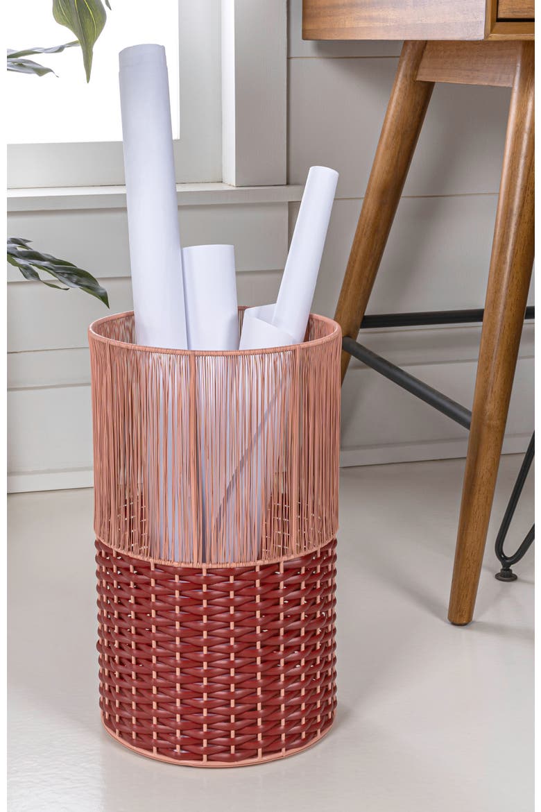 Harper Modern 2-Tone Faux Wicker Cylinder Waste Basket, Alternate, color, Pink/Red