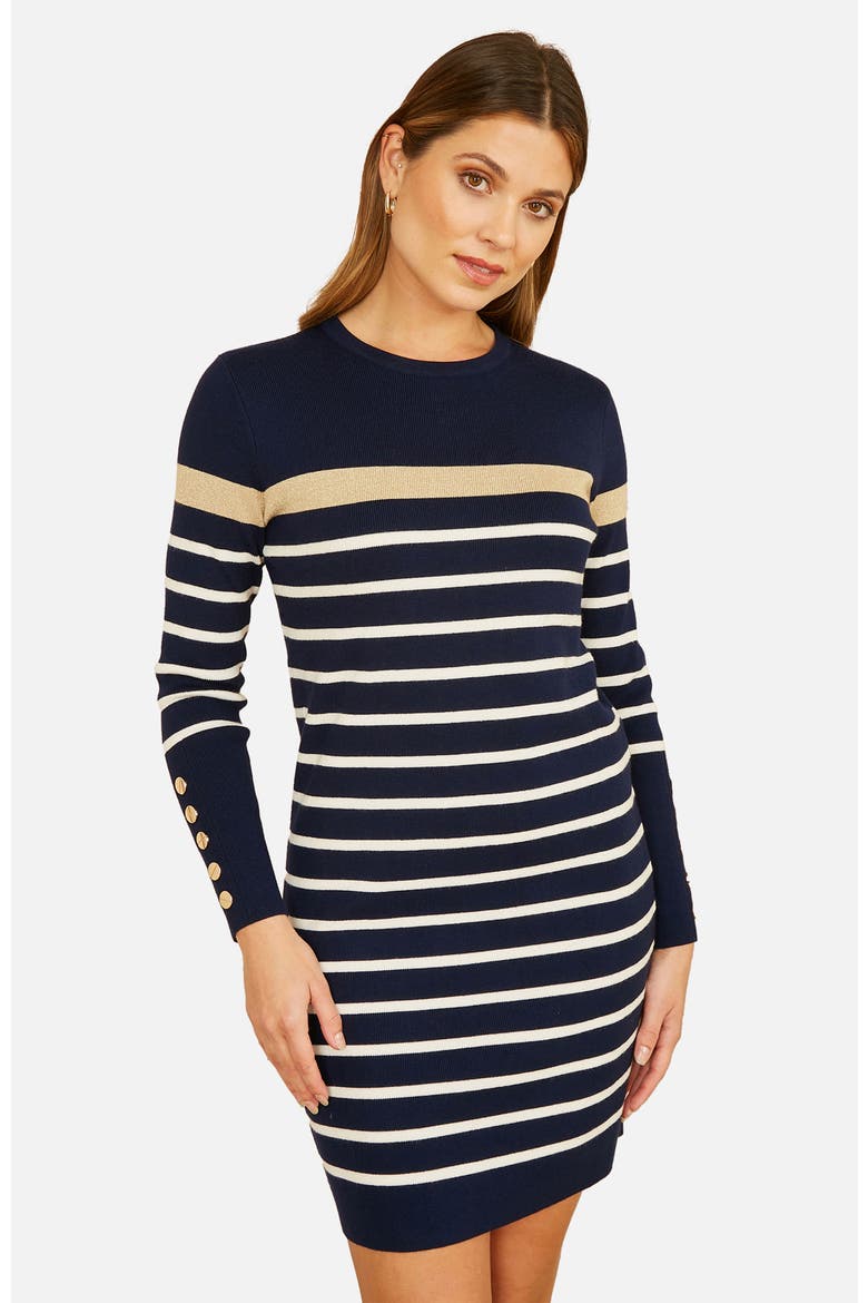 Striped Knitted Dress, Alternate, color, Navy